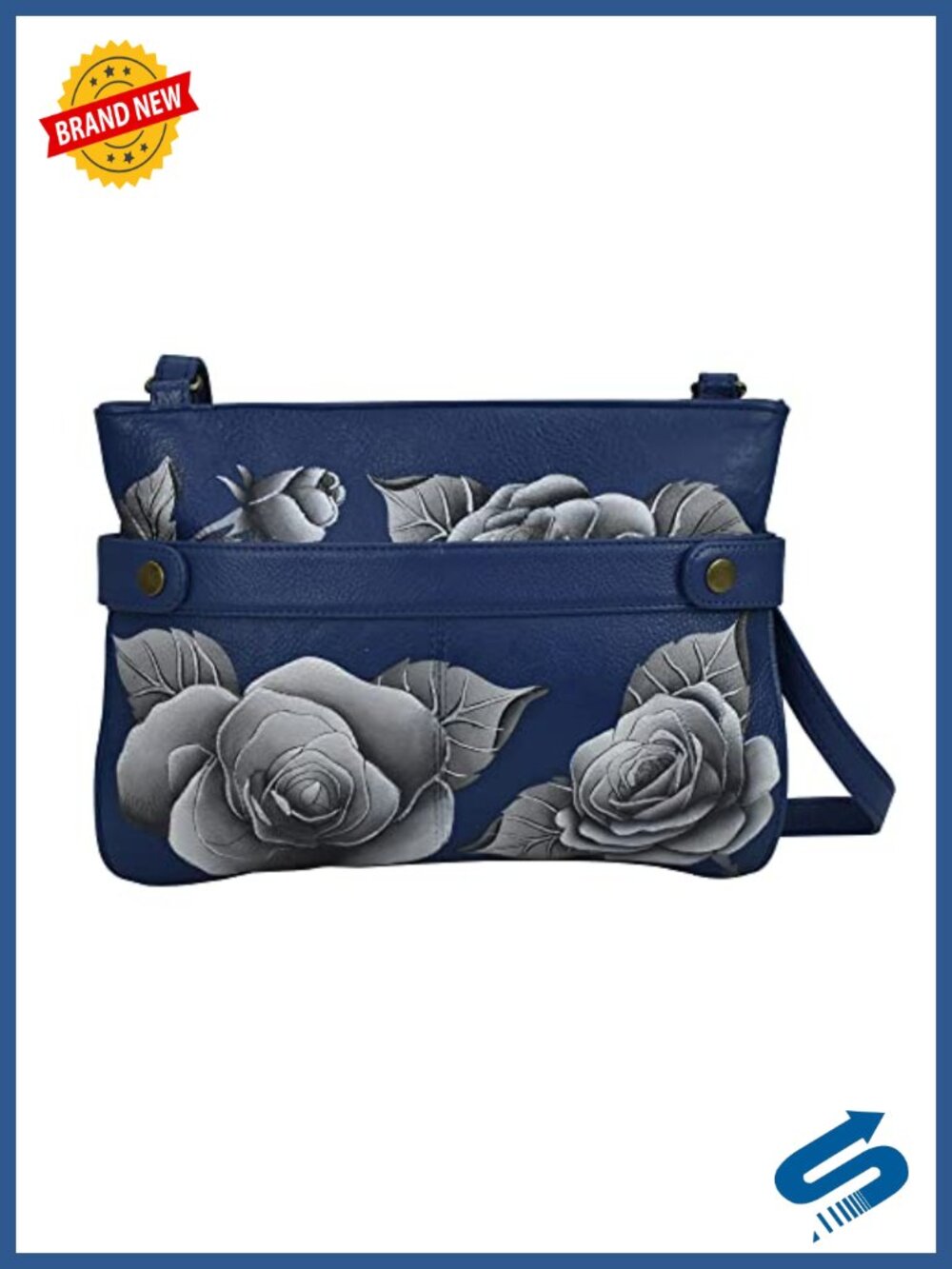 Hand-Painted Genuine Leather Medium Crossbody Bag Floral Artwork